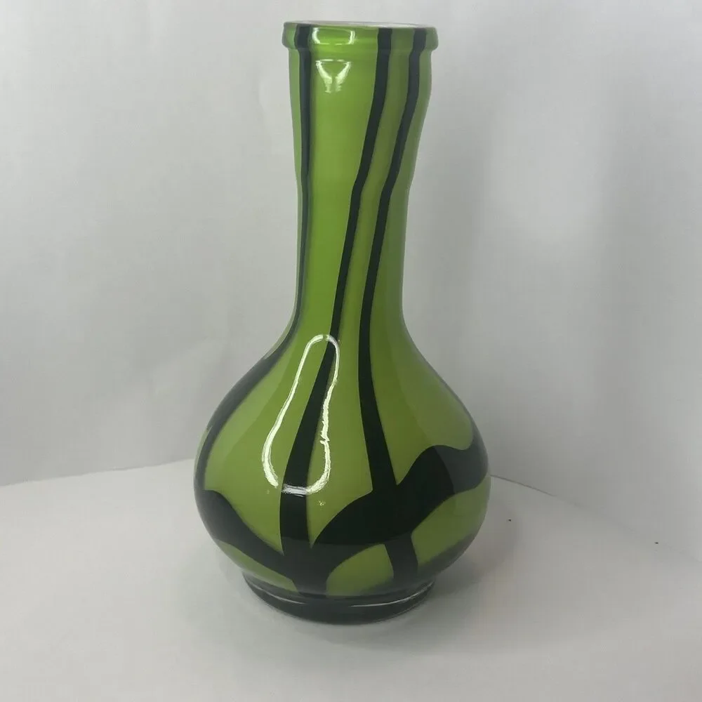 MCM Vtg Green Red Hand Blown Murano Vase 11 Inches